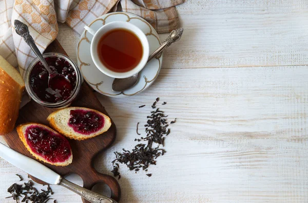 红茶加果酱早餐 食品背景 — 图库照片