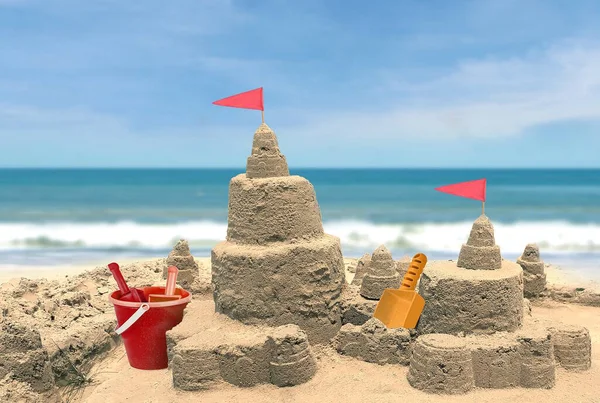 Sand Castle Beach Cloudy Sky Royalty Free Stock Images