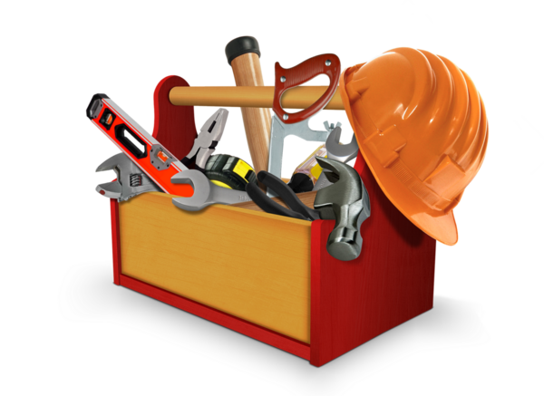Aletler ve inşaat aletleri ile ahşap kutu 