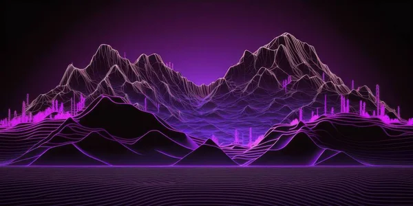 A purple mountain with a purple background and a purple background. Retro and cyberpunk style.