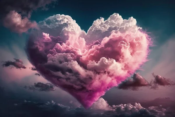 A pink heart shaped cloud on sky