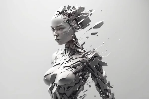 Woman head with high technology robot, Ai intelligence, machine learning