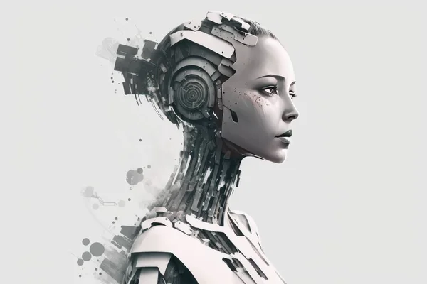 Woman head with high technology robot, Ai intelligence, machine learning
