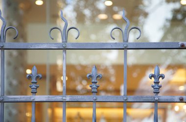   The gate with the iron design of the entrance of the house                             