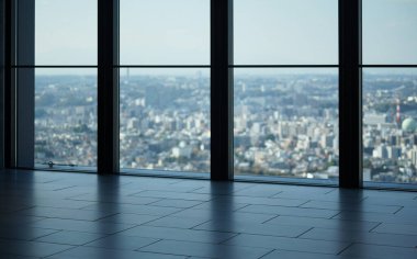  Scenery of the town to see from the window of the building on upper floors                              