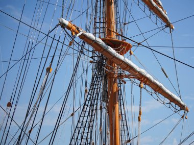  Mast of the sailing boat anchoring in the port of the day when it was fine                              
