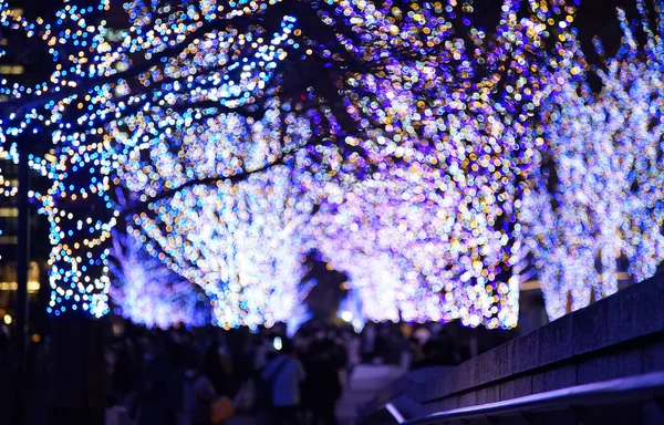 Christmas Tree City Street Night Illuminated Colorful Lights — Fotografia de Stock