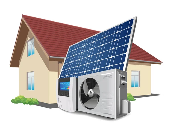逆变器和太阳能电池板作为绿色能源系统的概念 — 图库矢量图片