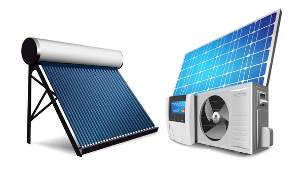 Bomba Calor Inversor Panel Solar Como Concepto Sistema Energía Verde — Vector de stock