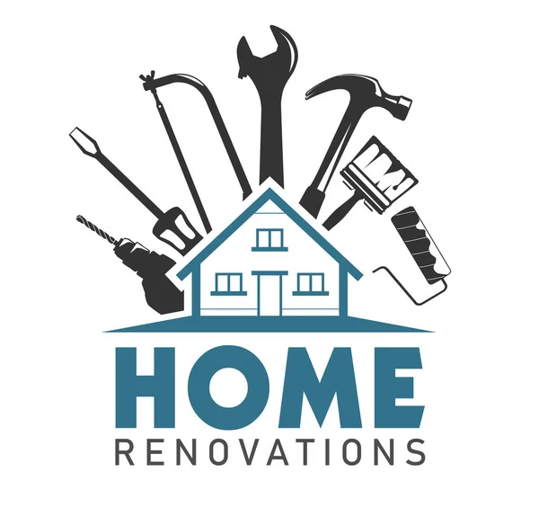 Renovaciones Viviendas Logotipo Conceptual Con Una Casa Las Herramientas Necesarias — Archivo Imágenes Vectoriales