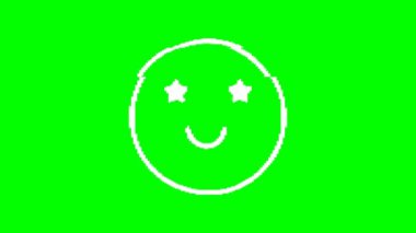 Yeşil arka planda arıza etkisi olan mutlu ifade. Emoji hareket grafikleri.