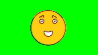 Yeşil arka planda arıza etkisi olan mutlu ifade. Emoji hareket grafikleri.