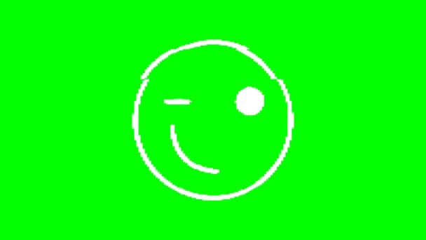 Winking Emoticon Glitch Effect Green Background Emoji Motion Graphics — Stock Video