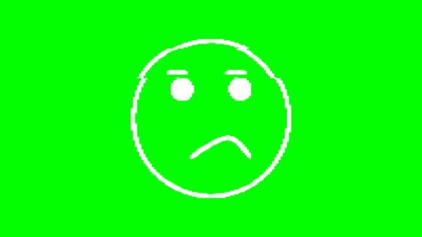 Emoticon Triste Com Efeito Falha Fundo Verde Gráficos Movimento Emoji — Vídeo de Stock