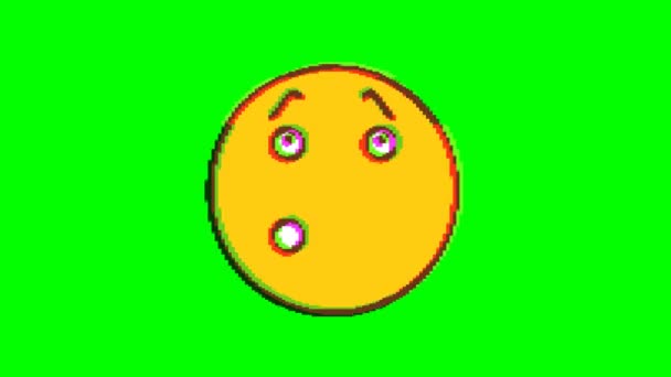 Trauriges Emoticon Mit Glitch Effekt Auf Grünem Hintergrund Emoji Bewegungsgrafik — Stockvideo