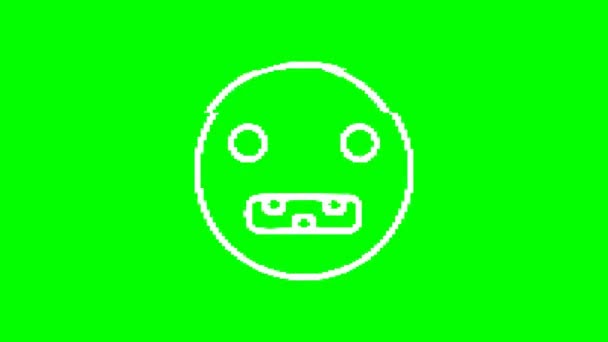 Droevige Emoticon Met Glitch Effect Groene Achtergrond Emoji Bewegende Beelden — Stockvideo