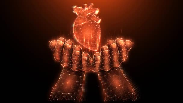 Ludzka Ręka Serce Futurystyczna Wielokątna Grafika Ruchu Wideo Graficzne Medyczne — Wideo stockowe