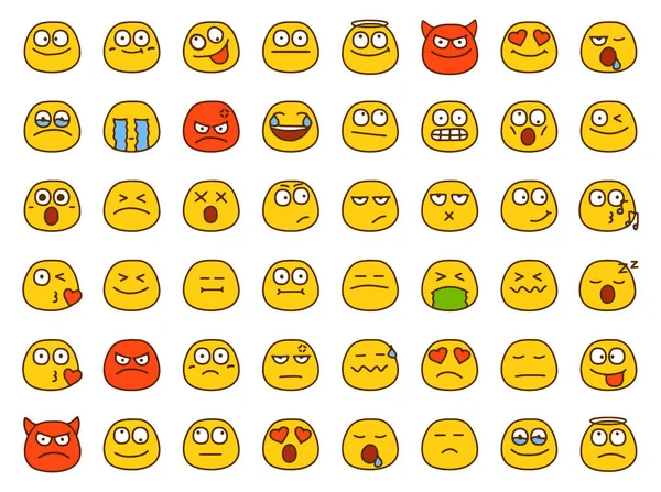 Conjunto Emoticonos Que Muestran Diferentes Emociones Estilo Dibujos Animados Aislados — Vector de stock