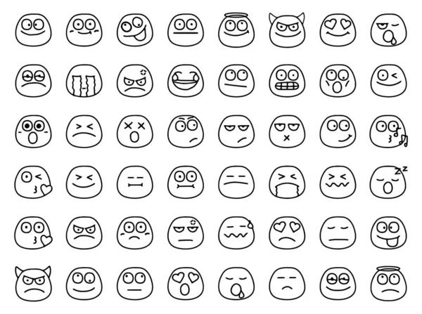 Conjunto Emoticonos Que Muestran Diferentes Emociones Estilo Doodle Aisladas Sobre — Vector de stock