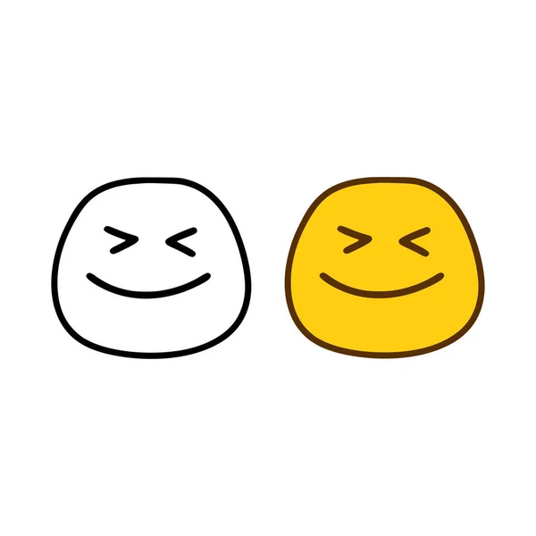 Ευτυχισμένο Emoticon Στυλ Doodle Απομονώνονται Λευκό Φόντο — Διανυσματικό Αρχείο