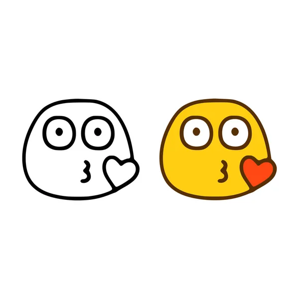Φιλιά Emoticon Στυλ Doodle Απομονώνονται Λευκό Φόντο — Διανυσματικό Αρχείο