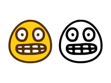 Dişleri gösteren duygu simgesi beyaz arkaplanda iki şekilde izole edilmiş.