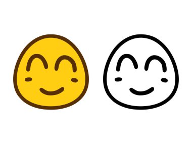 Beyaz arkaplanda izole edilmiş iki tarzda sevimli gülen yüz ifadesi.