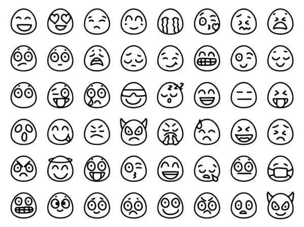 Набор смайликов в стиле рисунков на белом фоне.
