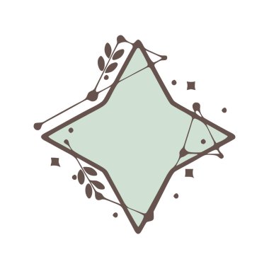 Star nature geometric frames with leaves made from lines and dots in hand drawn style.