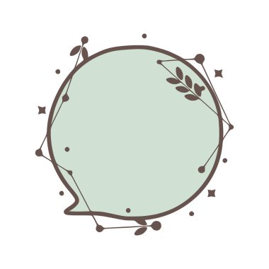 Circle Speech bubble nature geometric frames with leaves made from lines and dots in hand drawn style.