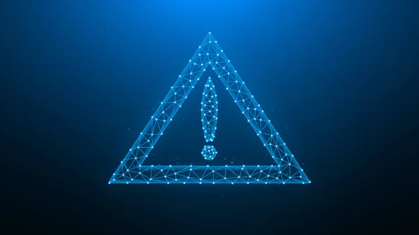 Illustration Vectorielle Polygonale Attention Symbole Avertissement Sur Fond Bleu Foncé — Image vectorielle