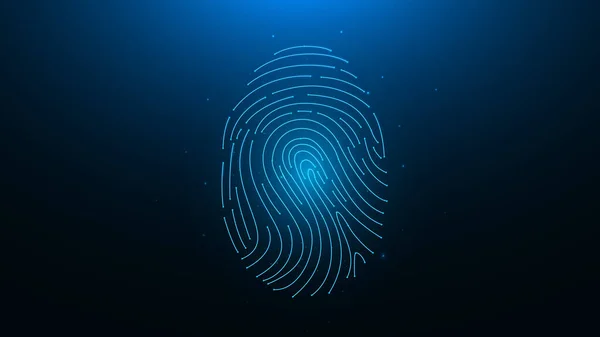 Koyu mavi arka planda çokgen parmak izi vektör çizimi. Biyometrik veri düşük poli tasarımı taranıyor.
