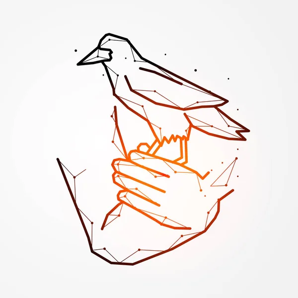 Ручное Вороновое Абстрактное Искусство Многоугольная Векторная Иллюстрация Птицы Сидящей Руке — стоковый вектор