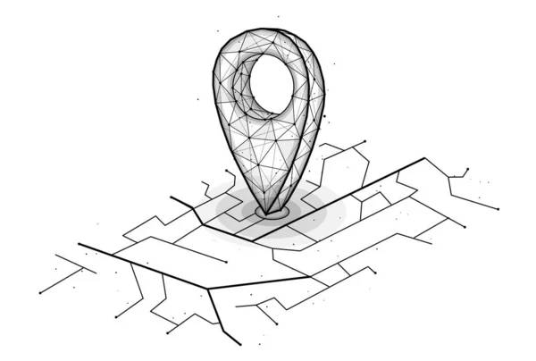 白い背景に都市マップと位置ピンの多角形ベクトルイラスト Gpsナビゲーションシステムの概念 — ストックベクタ