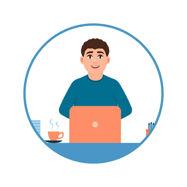 Avatar Jovem Que Trabalha Laptop Funcionário Escritório Tempo Integral Freelancer — Vetor de Stock