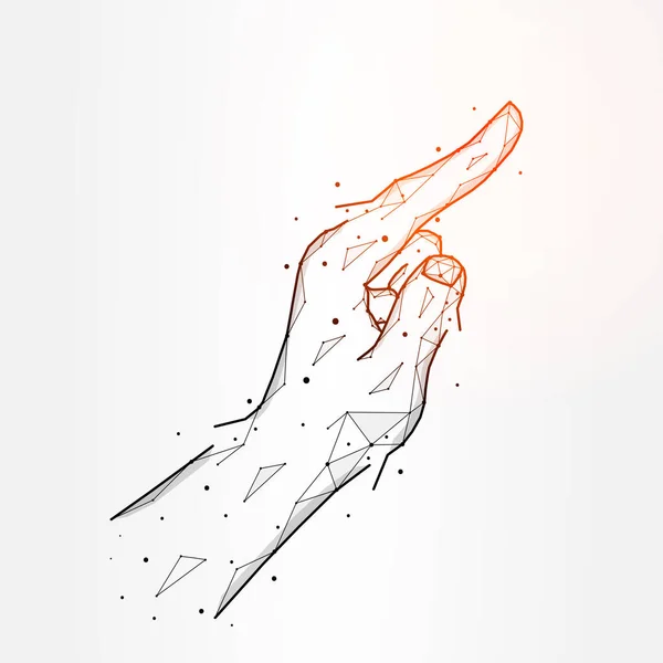 指を指すか 白い背景に孤立した多角形のベクトルイラストに触れる 手のジェスチャー抽象アート — ストックベクタ