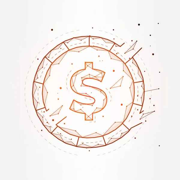 Ilustración Vectorial Poligonal Una Moneda Digital Fondo Blanco — Vector de stock