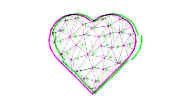 Símbolo Coração Com Efeito Falha Fundo Branco Amor Sinal Movimento — Vídeo de Stock