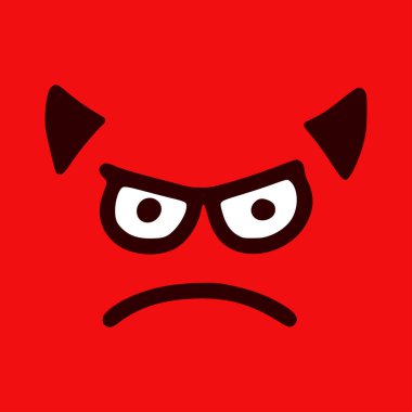 Karalama tarzında lanet bir ifade. Kırmızı arkaplanda izole edilmiş çizgi film yüz ifadeleri