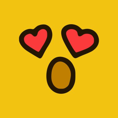 Karalama tarzında aşık bir duygusal. Sarı arkaplanda izole edilmiş çizgi film yüz ifadeleri