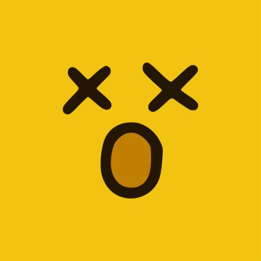 Karalama tarzında öldürülen bir ifade. Sarı arkaplanda izole edilmiş çizgi film yüz ifadeleri