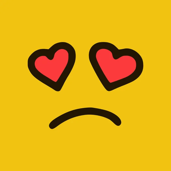 悲伤的爱情情绪在涂鸦风格 在黄色背景下孤立的卡通面部表情 — 图库矢量图片
