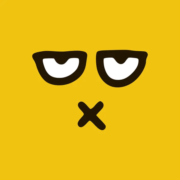 Emotikon Zavřenou Pusou Stylu Čmáranice Výrazy Karikatury Obličeje Izolované Žlutém — Stockový vektor