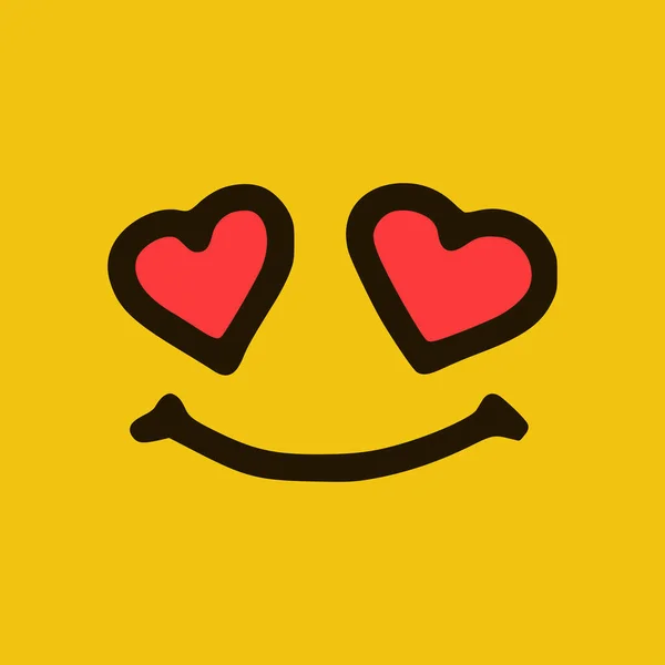 ドアスタイルの愛の感情 黄色の背景に孤立した漫画の顔の表情 — ストックベクタ