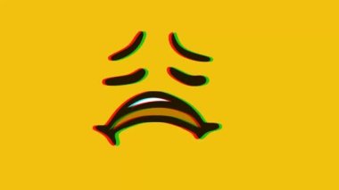 Hüzünlü yüz ifadeleri, sarı arka planda arıza etkisi, çizgi film yüz ifadeleri animasyonları, Emoji hareket grafikleri.