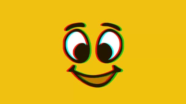 Glückliches Gesichtsemoticon Mit Glitch Effekt Auf Gelbem Hintergrund Zeichentrick Gesichtsausdruck — Stockvideo