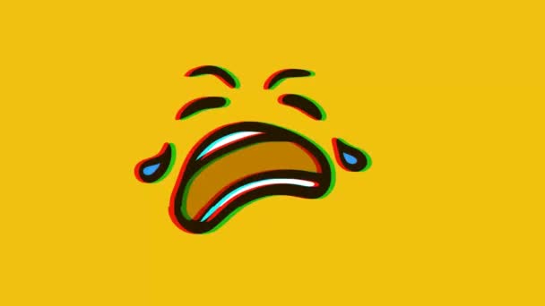 Płacząca Emotikona Twarzy Efektem Usterki Żółtym Tle Animacja Ekspresji Twarzy — Wideo stockowe