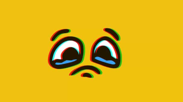 哭哭啼啼的面部表情 对黄色背景有小故障的效果 卡通面部表情动画 Emoji动作图形 — 图库视频影像