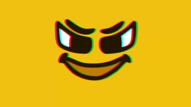 Sarı zemin üzerinde hata etkisi olan kötü yüz ifadeleri, çizgi film yüz ifadeleri animasyonu, Emoji hareketi grafikleri.