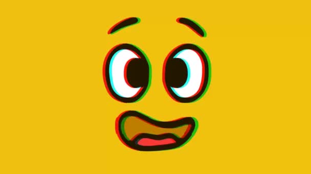 对黄色背景有小故障的烦躁的面部表情 卡通面部表情动画 Emoji动画 — 图库视频影像